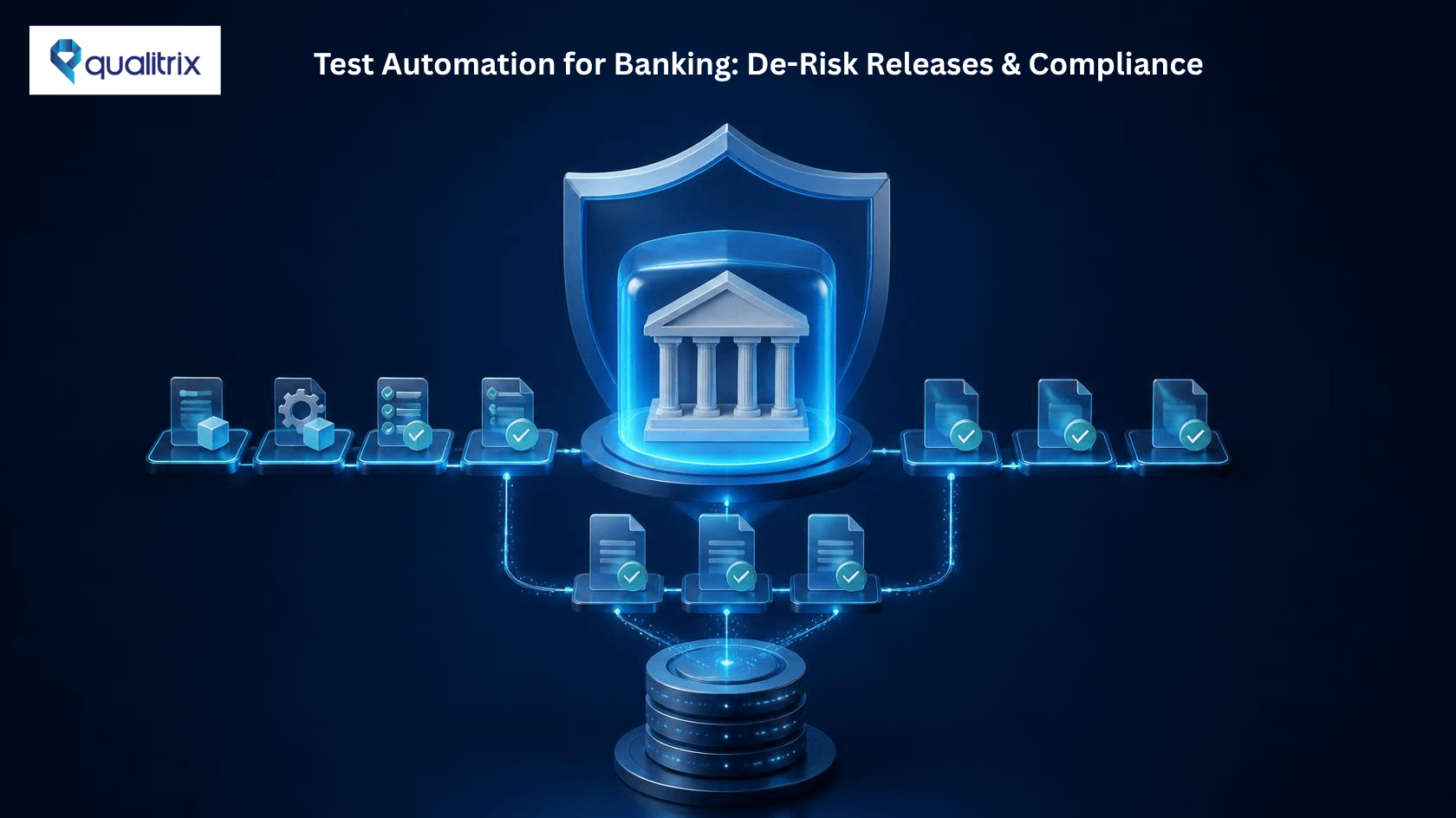 A diagram illustrating test automation processes for identifying security breaches and ensuring compliance standards.